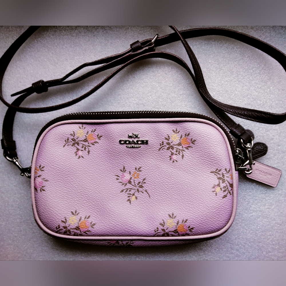 Coach Floral Cross Stitch Double Zipper Crossbody - Picture 2 of 13